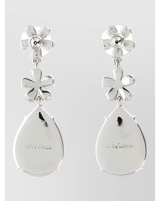 Self-Portrait White Crystal Flower Tiered Teardrop Shape Earrings
