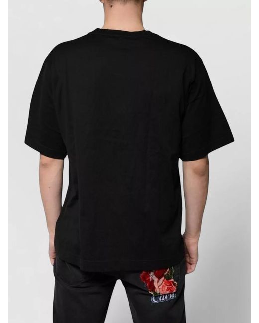 Dolce & Gabbana Black Cotton Logo-Embroidered V-Neck Short-Sleeve T-Shirt for men