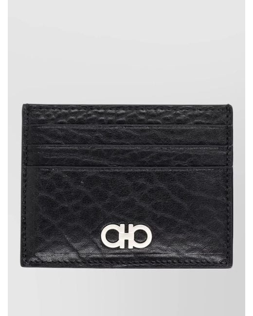 Ferragamo Black Logo Card Holder Textured Finish Design for men