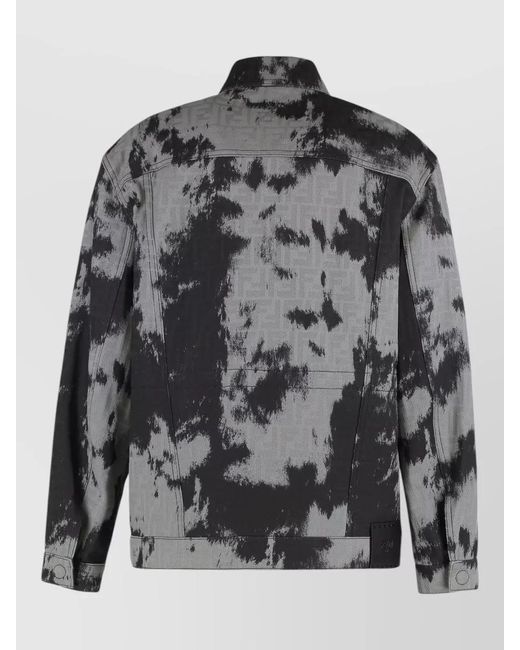 Fendi Gray Oversized Ff Motif Denim Jacket