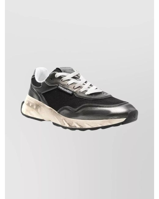 DSquared² Gray Leather Paneled Low-Top Sneakers for men