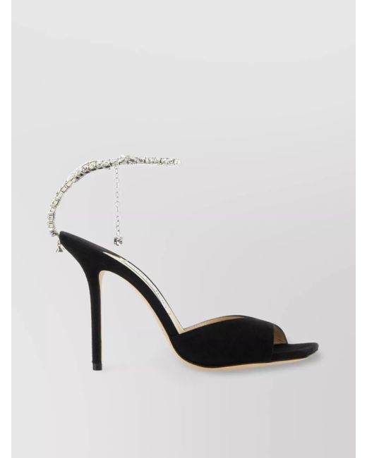 Jimmy Choo Black Suede Saeda 100 Sandals Strap Embellished Toe