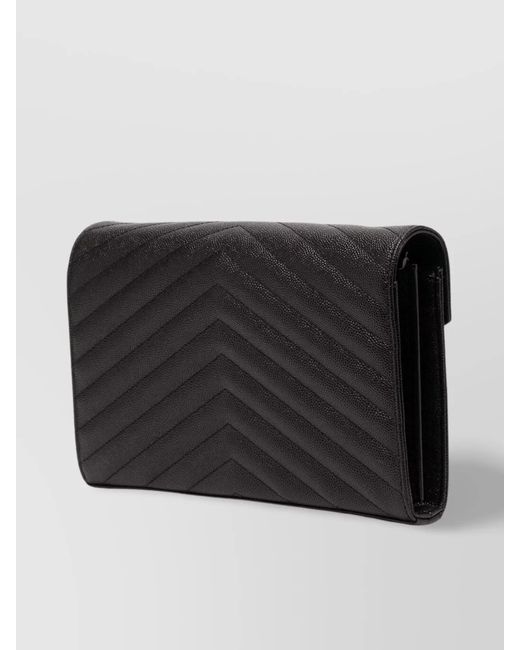 Saint Laurent Black Cassandre Leather Chain Wallet