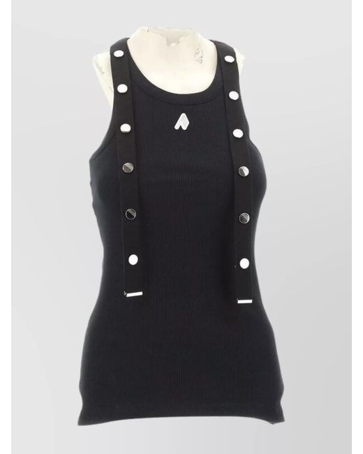 The Attico Black Ribbed Cotton Slim-Fit Tank Top