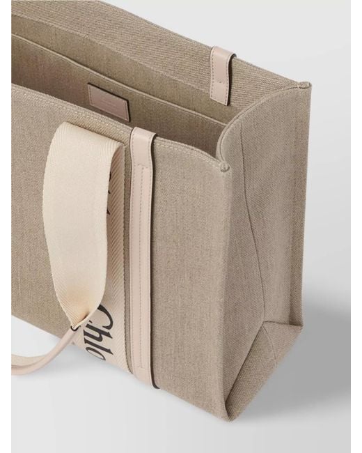 Chloé Natural Woody Medium Linen Tote Bag
