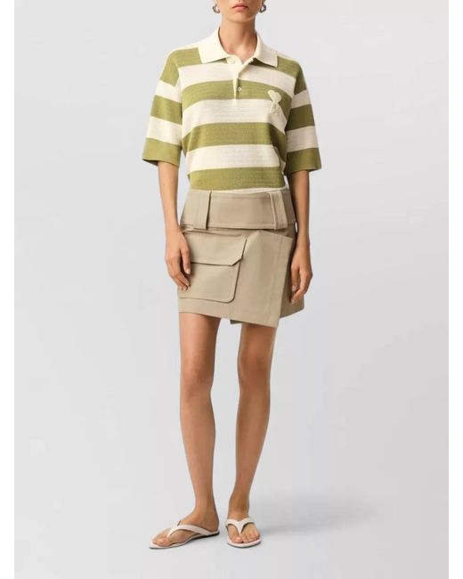 AMI Yellow De Coeur Striped Polo Shirt Embroidery
