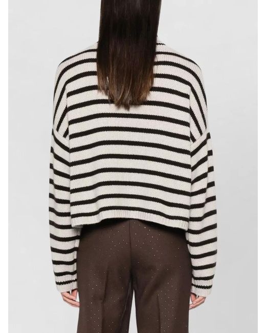 Lisa Yang White Zerlina Striped Turtleneck Cropped Sweater