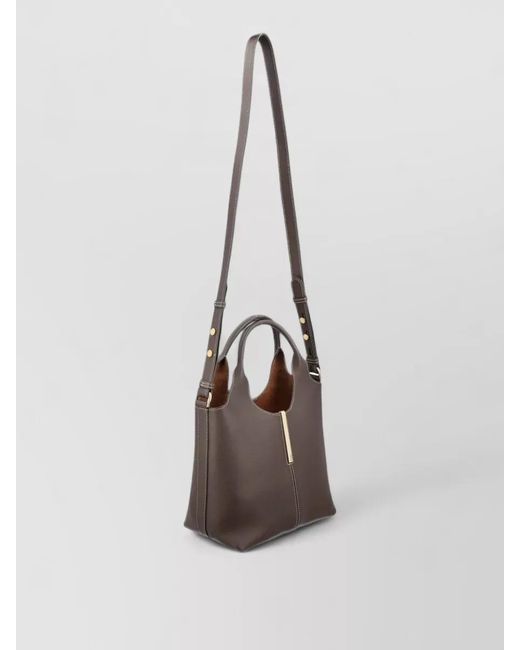 Tod's Brown Leather Mini Tote Bag Branded Metal Bar