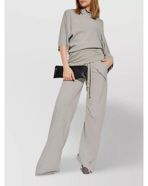 Rick Owens Gray Draped Cowl Neck Three Quarter Sleeve Knitted Top