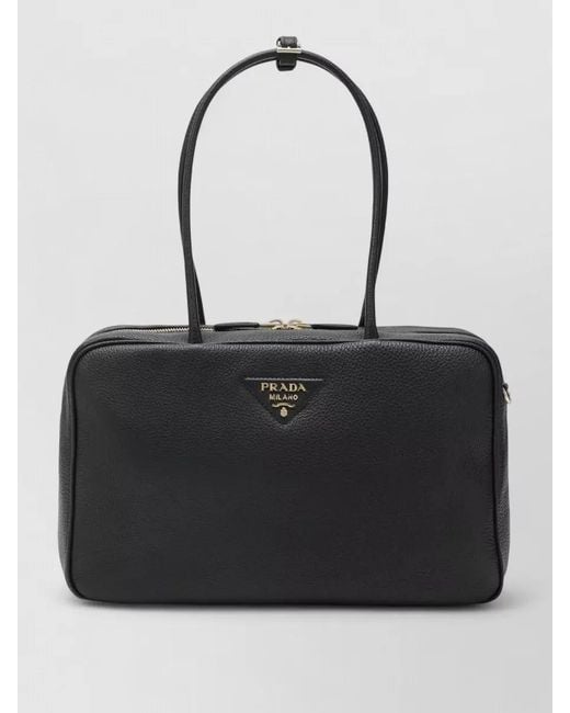 Prada Black Rectangular Shoulder Bag Top Handles Design
