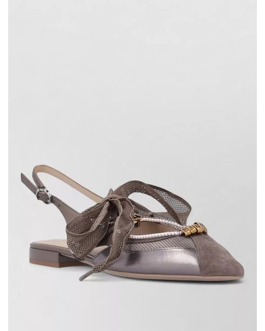 Pinko Brown Gianira 30 Sandals Bow Metallic Slingback