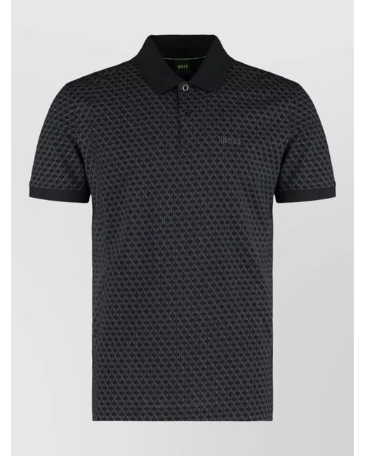 Boss Black Stretch Cotton Polo Shirt Geometric Pattern for men