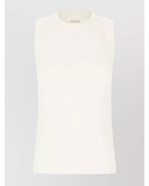 Sportmax White Ribbed Cotton Crew-Neck Tank Top