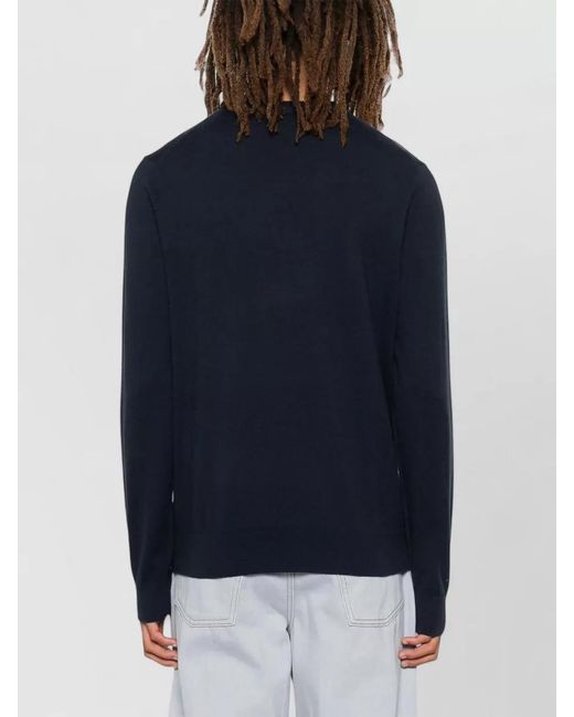Paul Smith Blue Fine-Knit Wool-Blend Crew-Neck Long-Sleeve Sweater for men