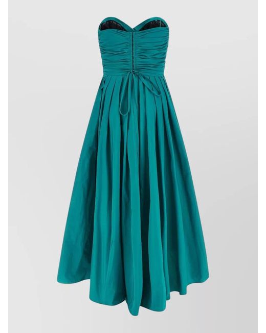 Pinko Blue Dattero Dress Strapless Ruched Bodice Pleated Skirt