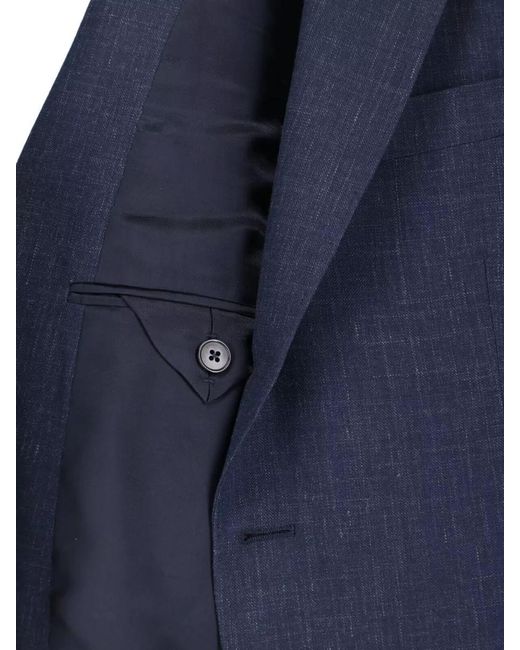 Zegna Blue Tailored Suit Notch Lapel Button Cuffs for men