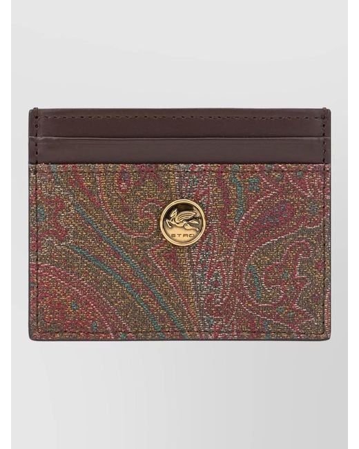 Etro Brown Paisley Pattern Compact Card Holder Keyring