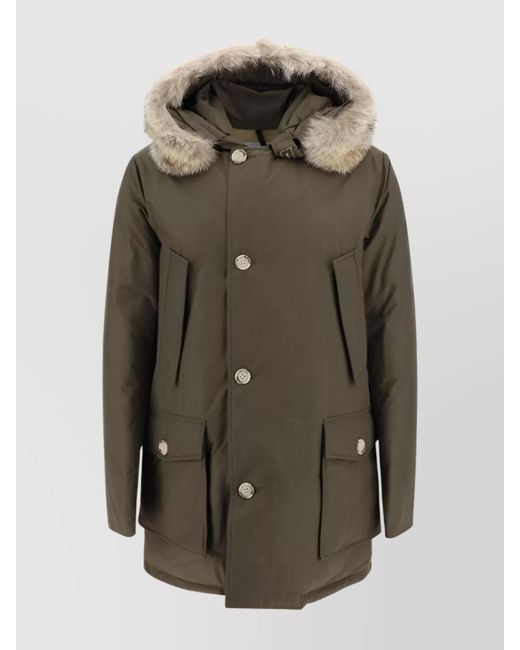 Woolrich Green Arctic Oversize Padded Jacket With Fur Hood for men