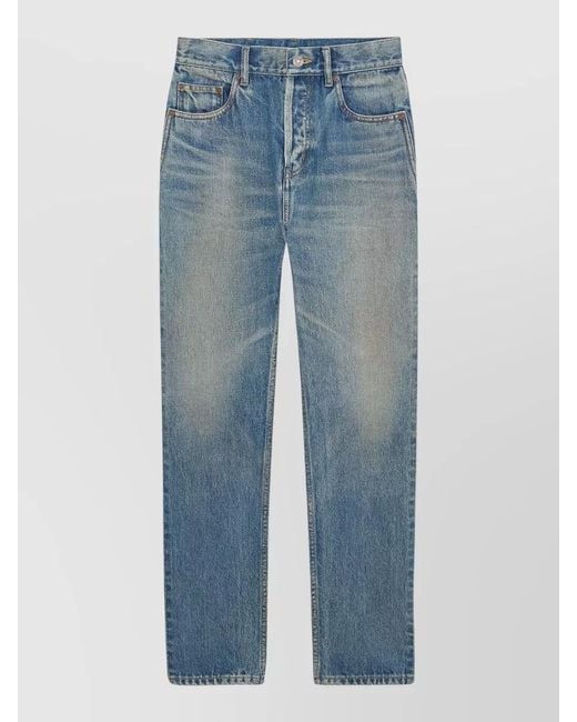 Saint Laurent Blue Cropped Slim-Fit Straight Trousers