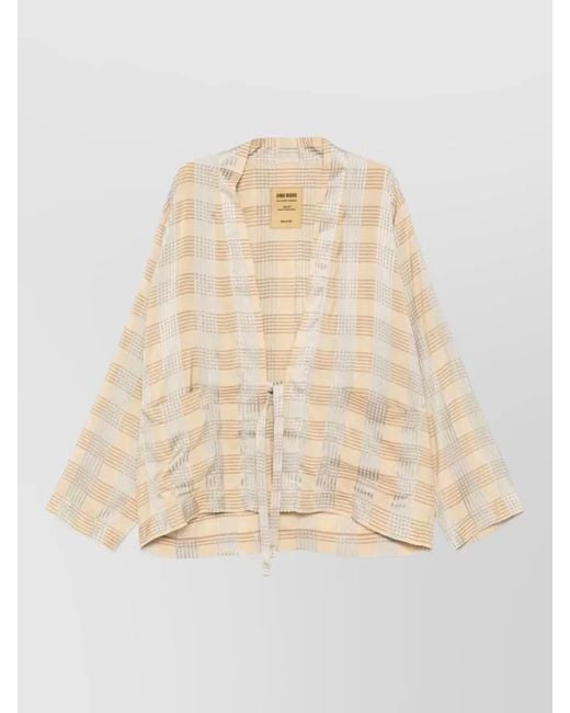 Uma Wang Natural Plaid Single-Breasted Coat for men