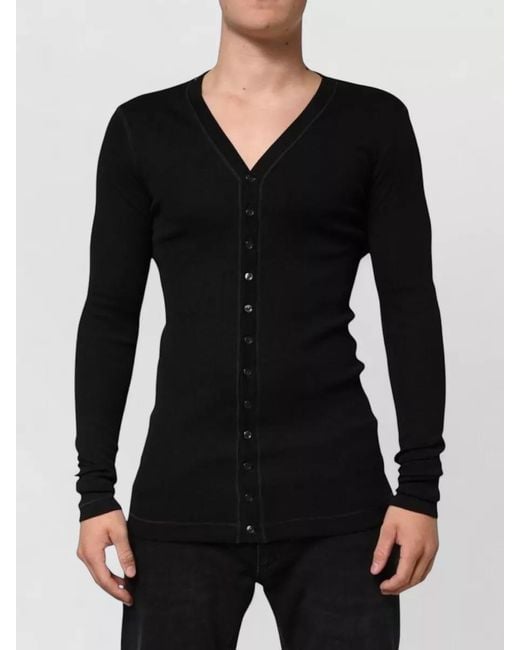 Dolce & Gabbana Black Cotton Slim-Fit V-Neck Button-Up Cardigan for men
