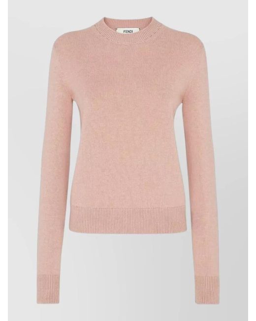 Fendi Pink Crew Neck Wool Sweater Logo Back