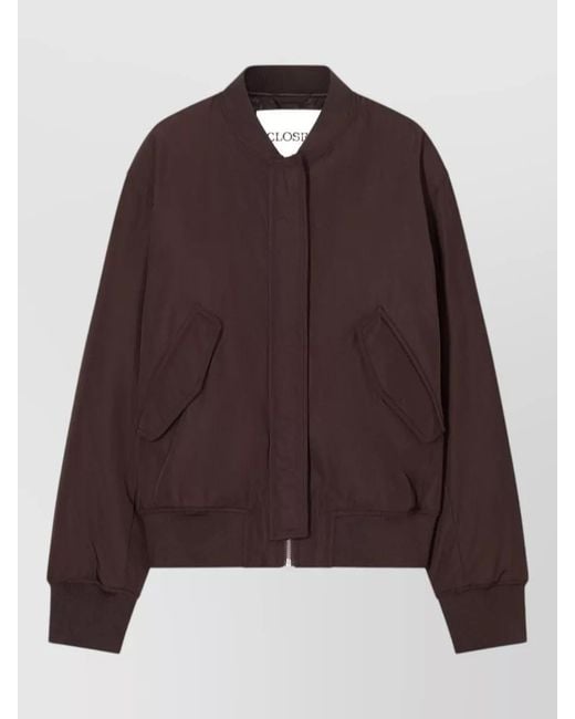 Closed Brown Zipped Blouson Jacket Baseball Collar