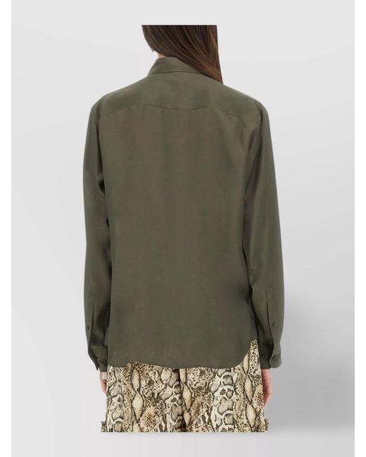 Dries Van Noten Green Silk Blend Satin Regular Fit Shirt