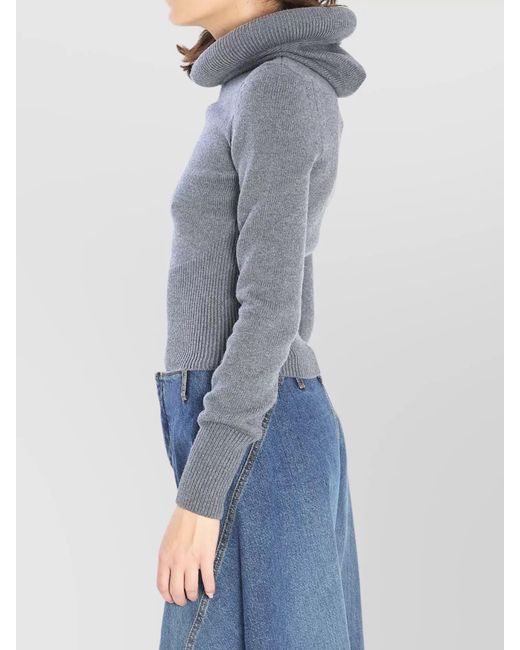 Alaïa Blue Virgin Wool Ribbed-Knit Slim-Fit Hooded Top