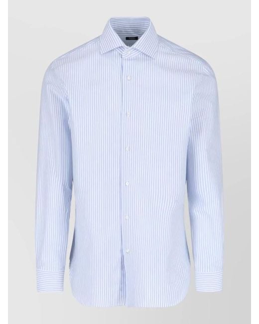 Barba Napoli Blue Striped Button Down Collar Shirt Long Sleeves for men