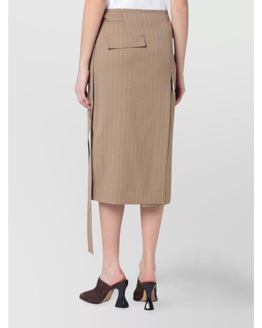 Victoria Beckham Natural Pinstriped Wrap Skirt