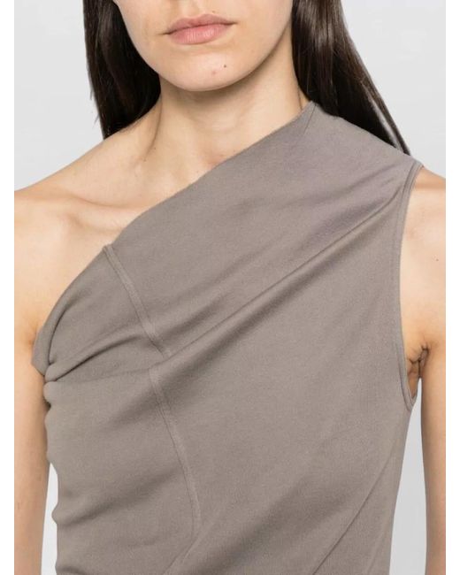 Rick Owens Gray One Shoulder Draped Soft Fabric Top