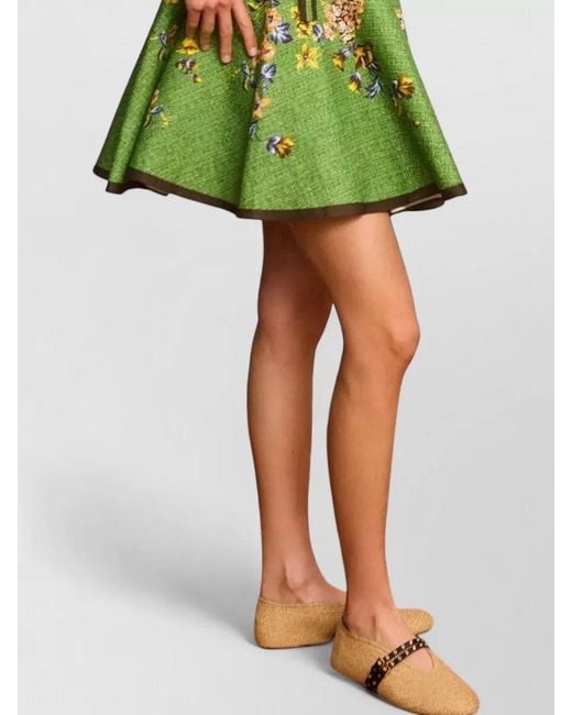 ALÉMAIS Green Linen Floral-Print Mini Sundress