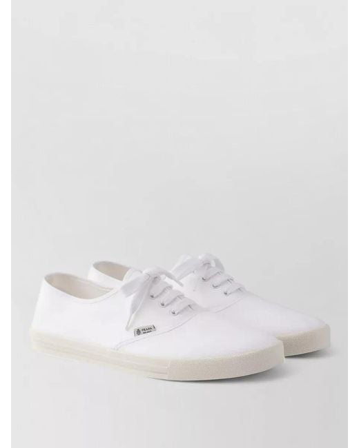 Prada White Drill Low Top Sneakers Rubber Sole for men
