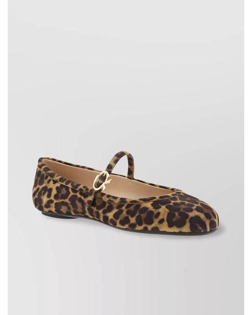 Gianvito Rossi White Leopard Print Suede Front Strap Ballerina Shoes