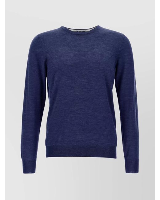 Barba Napoli Blue Wool Silk Crew-Neck Jumper for men