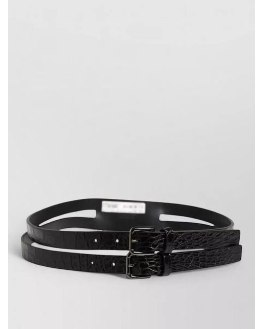 Dolce & Gabbana Gray Double Strap Leather Belt Buckle for men