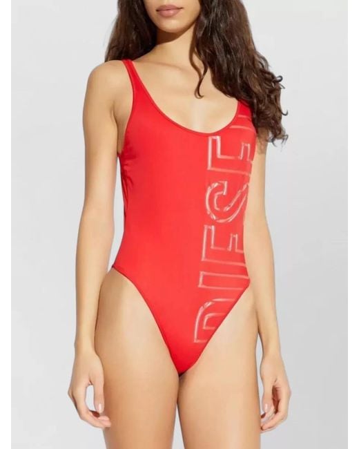 DIESEL Red One Piece Swimsuit Plunge Neckline U Back