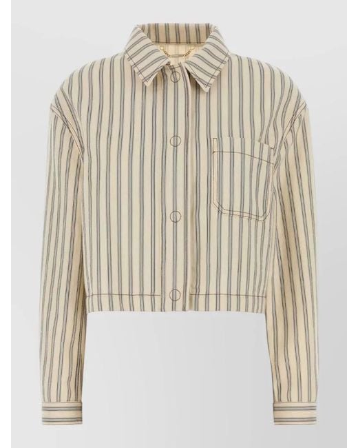 Fendi White Cropped Denim Jacket Striped Chest Pocket