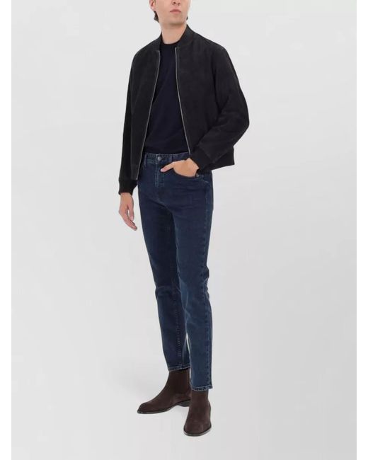 Boss Blue Leather Regular-Fit Bomber Jacket for men