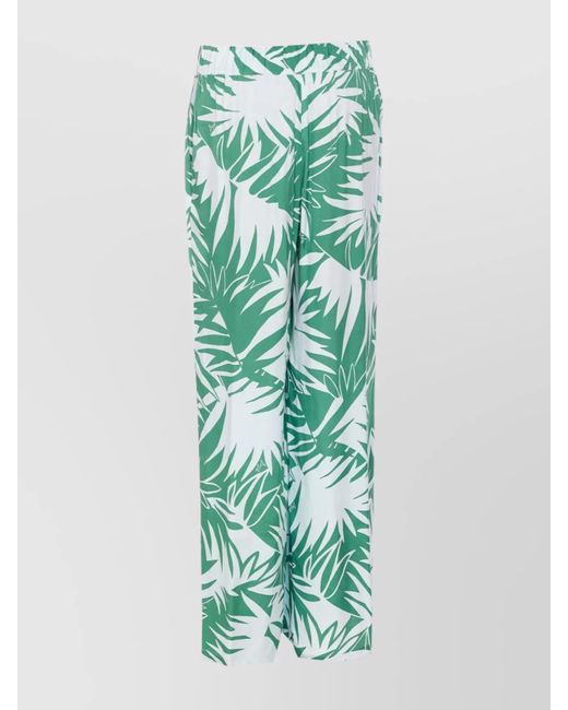 Liu Jo Green Flared Tropical Print Trousers With Elastic Waistband