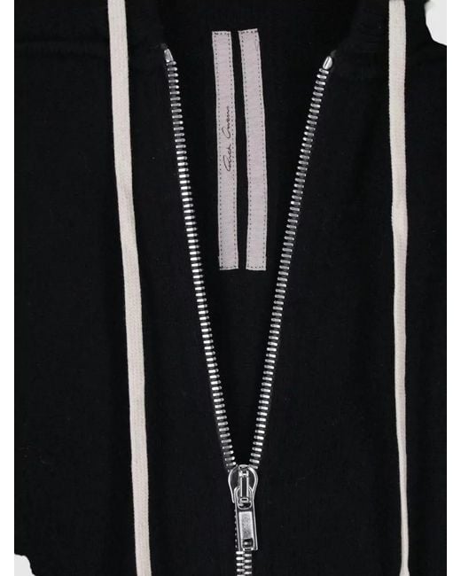 Rick Owens Black Cropped Hooded Jacket Long Sleeves Pockets for men