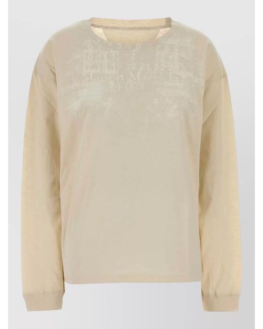 Maison Margiela Natural Cotton Crew Neck Printed Long Sleeve T Shirt