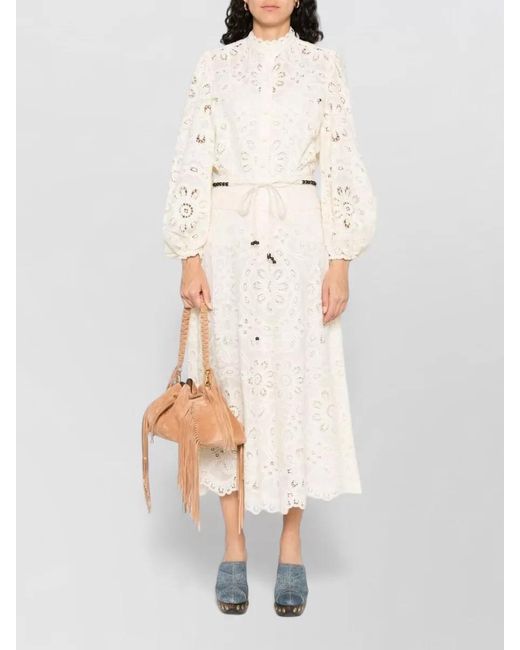 Zimmermann Natural Rhiannon Blouse High Neck Lace Trim