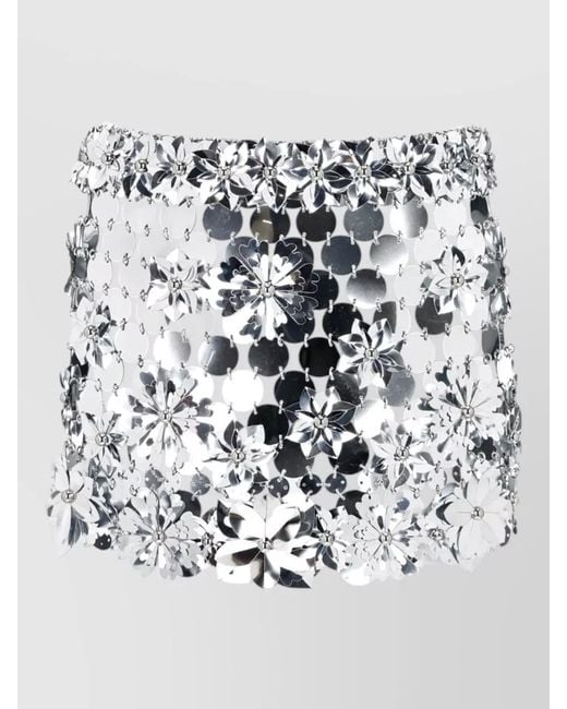 Rabanne Gray Mini Skirt Floral Appliqués Metallic Texture