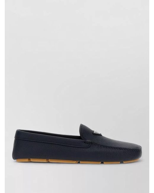Prada Blue Hammered Leather Driver Loafers Textured Sole for men