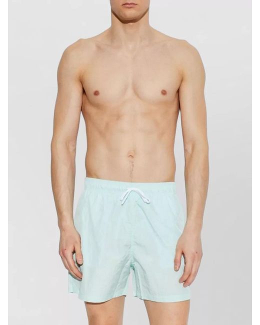 Emporio Armani Blue Swim Shorts Drawstring Waist Elastic Logo Side for men