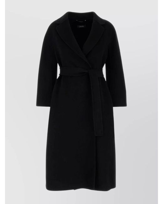 Max Mara Black Wool Belted Midi Coat