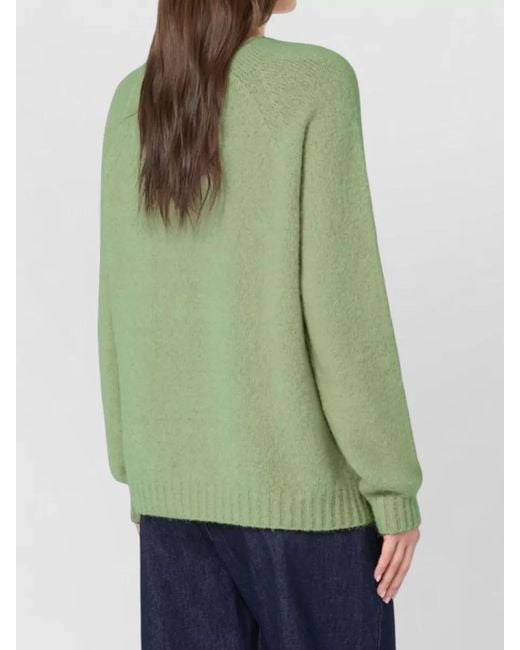 Weekend by Maxmara Green Knit Top Raglan Sleeves Ribbed Trim