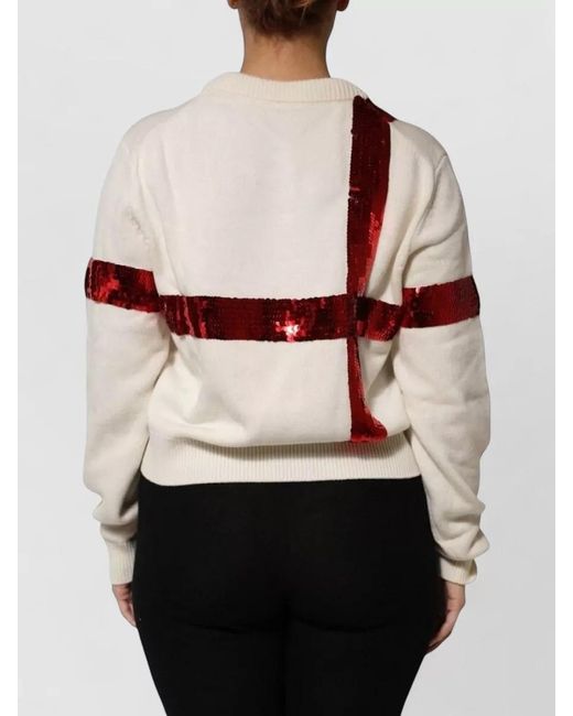 Dolce & Gabbana Gray Sequin-Embellished Bow-Detail Sweater